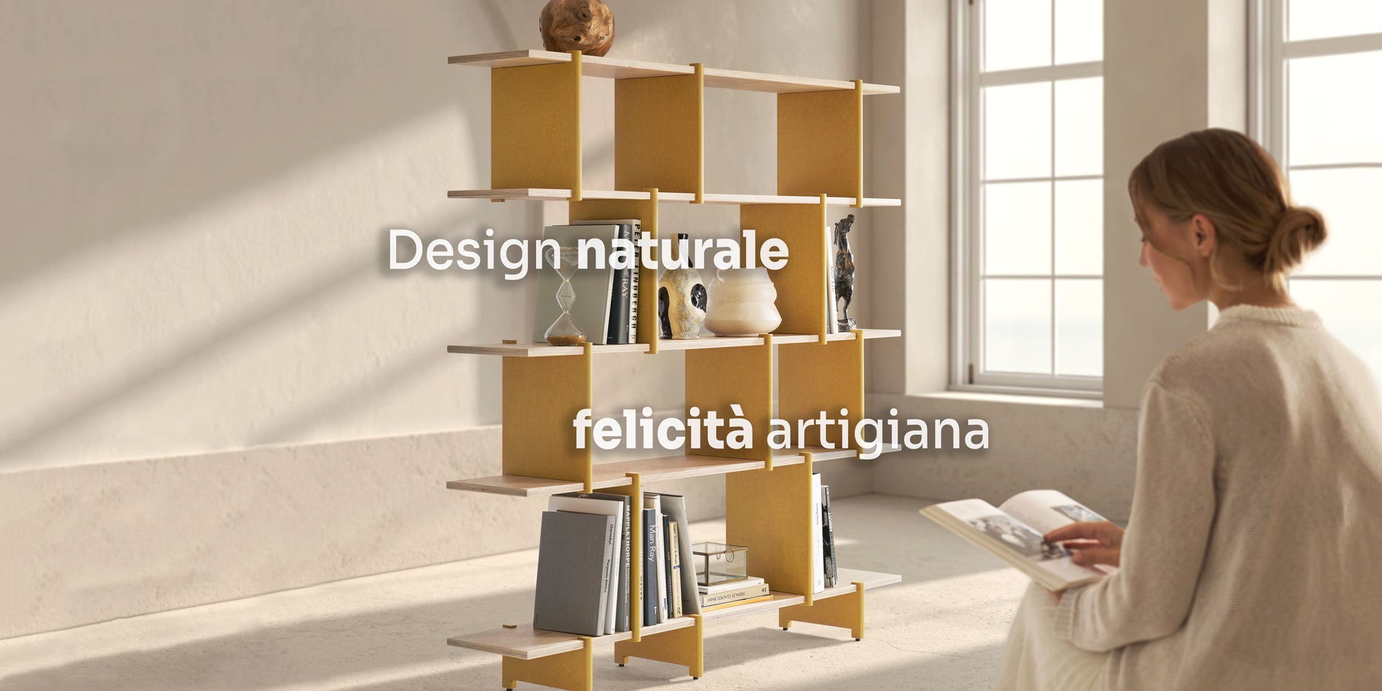 Libreria Step di Bravate Artigiane, un mobile artigianale in legno riciclato, ideale per dividere spazi con stile